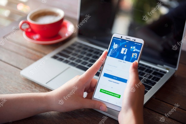 Facebook social media app logo on log-in Premium Photo